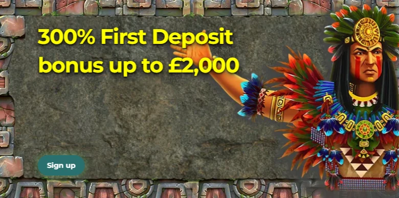 Aztec Paradise Casino welcome bonus — 100% up to £300 plus 150 spins
